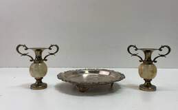 Miniature Mid Century Silver Plate Vases/Tray Decorative Pair of Onyx Bud Vases alternative image