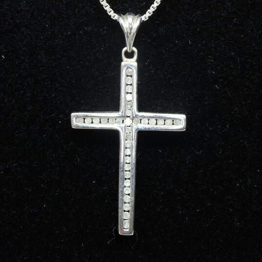 Sterling Silver Diamond Accent Cross Pendant Necklace - 4.8g image number 1