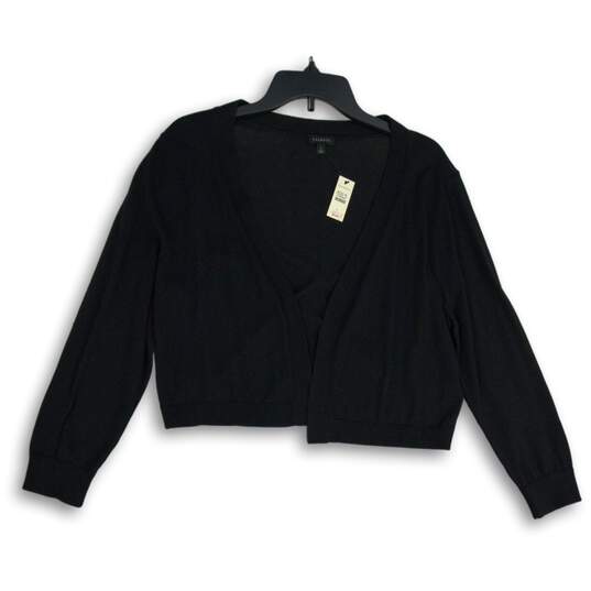NWT Womens Black Long Sleeve Cropped Open Front Cardigan Sweater Size L image number 1
