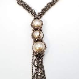 Givenchy Braze Tone Faux Pearl & Crystal Braided Bead 27.5 Chain Necklace 97.6g alternative image