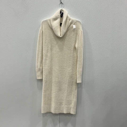 NWT Womens White Long Sleeve Cowl Neck Fitted Pullover Sweater Dress Size S image number 1