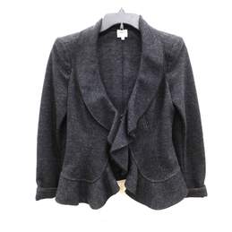 Armani Collezioni Grey Wool Ruffle Trim Peplum Blazer Women's Jacket Size 4 with COA