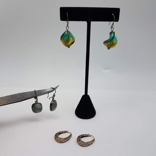 Sterling Silver Glass Green Gemstone Earring Bundle 3pcs 15.3g image number 1