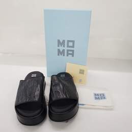 MOMA Women's 'Donna' Black Leather Platform Slide Sandals Size 40.5 EU/9 US