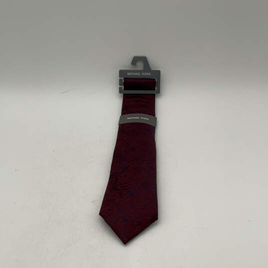 NWT Mens Red Silk Adjustable Pointed Designer Neck Tie image number 1