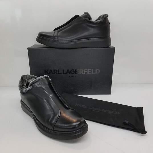 Karl Lagerfeld PARIS Men's Black Leather Slip on Loafer US Size 13 NIB image number 1