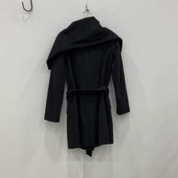 Womens Black Belted Long Sleeve Full-Zip Asymmetrical Trench Coat Size 4 alternative image