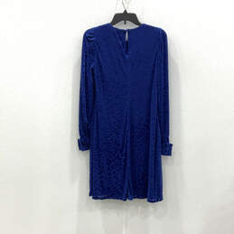 Womens Blue Velvet Leopard Print Crew Neck Long Sleeve Shift Dress Size 6 alternative image