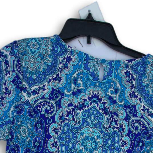 NWT Talbots Womens Blue Abstract Round Neck Short Sleeve Blouse Top Size Large image number 4