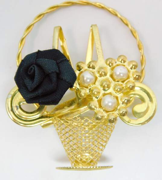 Gold Tone Faux Gemstone Tree & Flowers Brooch Lot image number 3