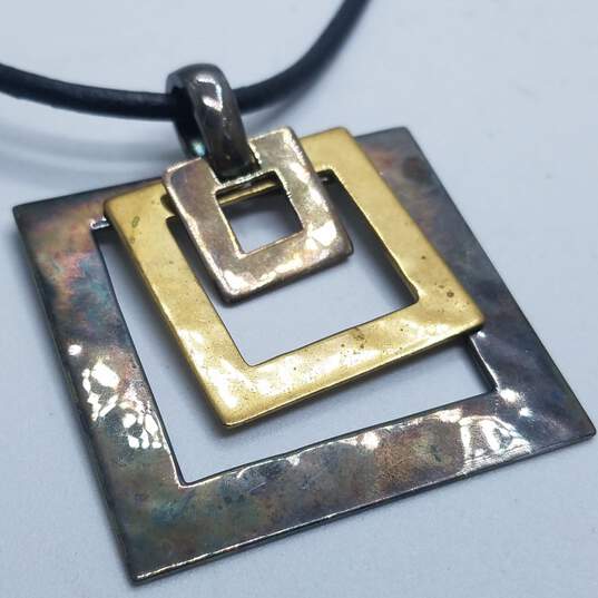 RLM Studios Sterling Silve Leather Brass Modernist Square Pendant 20in Necklace image number 3