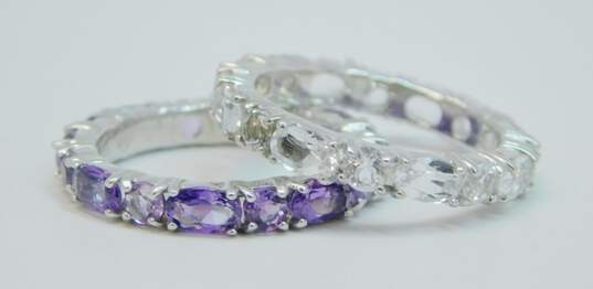 Sterling Silver White Sapphire & Amethyst Eternity Band Rings 5.8g image number 1