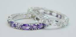 Sterling Silver White Sapphire & Amethyst Eternity Band Rings 5.8g