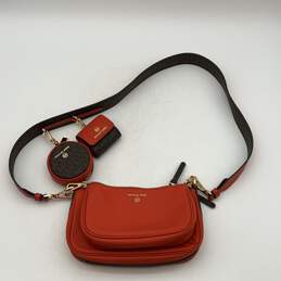 Michael Kors Womens Orange Brown Leather Zipper Crossbody Bag Purse W/ Wallets