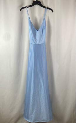 David's Bridal Womens Blue Sleeveless V-Neck Spaghetti Strap Maxi Dress Size 12