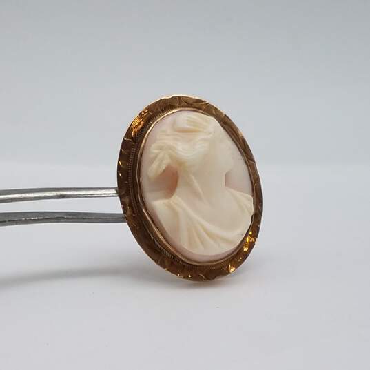 10k Gold Cameo 1 Inch Brooch Pin 5.8g image number 8