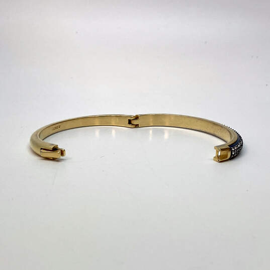 Designer J. Crew Gold-Tone Rhinestones Hinged Fashionable Bangle Bracelet image number 3