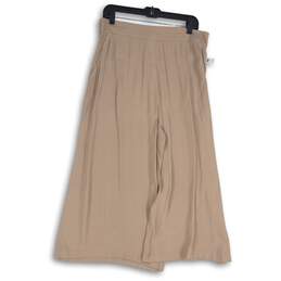NWT Leith Womens Tan Elastic Waist Slash Pocket Wide Leg Ankle Pants Size L