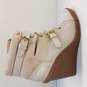 Michael Kors Cream Beige Lace Up Buckle Wedge Heel Ankle Boots Women's Size 7 M image number 1