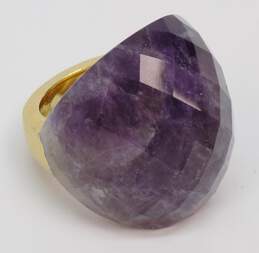 Tateossian London 925 Vermeil Checkerboard Faceted Amethyst Dome Ring 30.0g