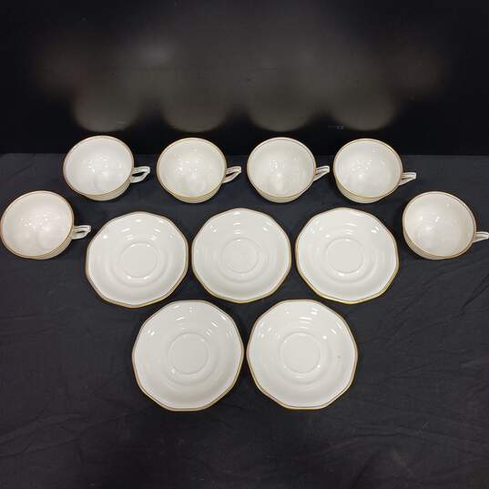 Bundle of 5 MCP Czechoslovakian Made China White Ceramic Saucers w/6 Matching Tea Cups image number 2
