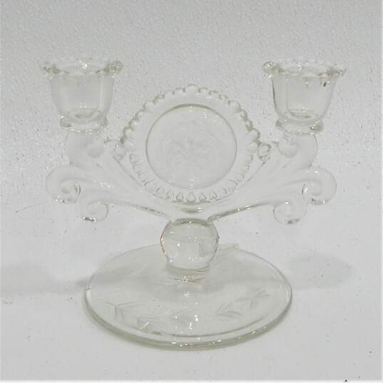 Vintage Paden City Glass Gazebo Crystal Pair Of Double Candlestick Holders image number 2
