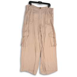 Anthropologie Womens Pink Flap Pockets Wide Leg Cargo Pants Size 14