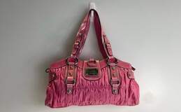 GUESS Pink Nylon Leather Pleated Satchel Bag