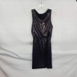 White House Black Market Black Sequin Lined Belted Mini Dress WM Size 0 alternative image