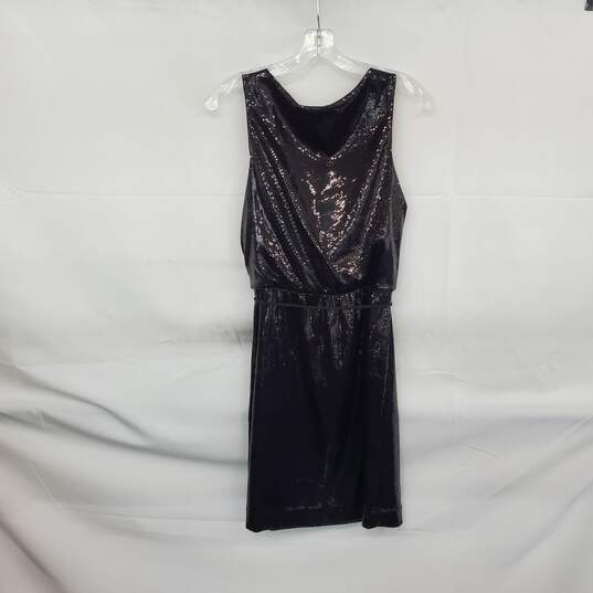 White House Black Market Black Sequin Lined Belted Mini Dress WM Size 0 image number 2