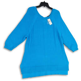 NWT Womens Blue 3/4 Sleeve Hi-Low Hem Knit Henley Sweater Size 18/20 alternative image