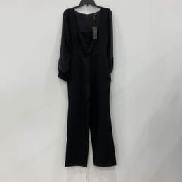 NWT Womens Black Square Neck Long Sleeve Back Zip One Piece Jumpsuit Size 6