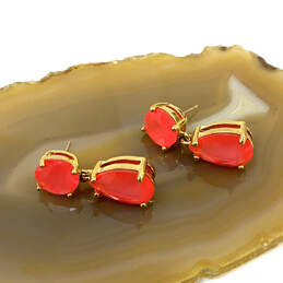 Designer Kate Spade Gold-Tone Red Crystal Cut Stone Dangle Earrings alternative image