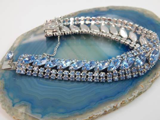 Vintage Weiss Blue Icy Rhinestone Silver Tone Bracelet 23.9g image number 4