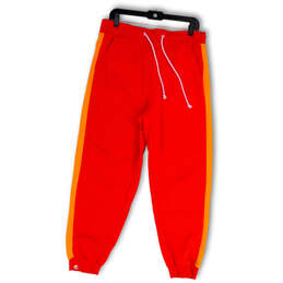 Womens Orange Red Drawstring Stretch Elastic Waist Jogger Pants Size Large