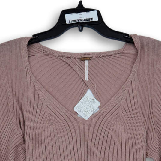NWT Womens Blush Pink Ribbed Long Sleeve Cut Out Pullover Sweater Size XS image number 3