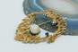 Romantic 12k Yellow Gold Blue Spinel & Pearl Brooch Pin 8.8g image number 9
