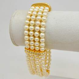 Vintage Christian Dior Icy Rhinestone Gold Tone & Faux Pearl Multi Strand Bracelet 44.9g alternative image