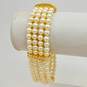 Vintage Christian Dior Icy Rhinestone Gold Tone & Faux Pearl Multi Strand Bracelet 44.9g image number 2