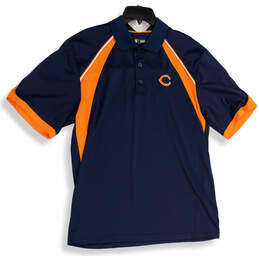 Mens Blue Chicago Bears Colors Spread Collar Short Sleeve Polo Shirt Size L