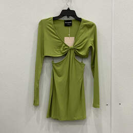 NWT Womens Green Long Sleeve V-Neck Cutout Pullover Mini Dress Size XL