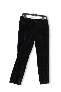 Womens Black Velvet Flat Front Pockets Straight Leg Cropped Pants Size 4