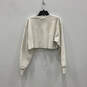 Womens White Long Sleeve Crew Neck Cropped Pullover Sweatshirt Size Small image number 2
