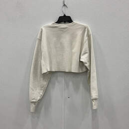 Womens White Long Sleeve Crew Neck Cropped Pullover Sweatshirt Size Small alternative image