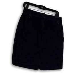 Womens Blue Denim Pockets Flat Front Back Slit Straight & Pencil Skirt Sz 4