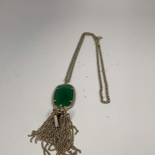 Designer Kendra Scott Gold-Tone Green Rayne Stone Tassel Pendant Necklace image number 3