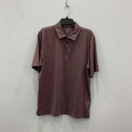 Mens Brown Short Sleeve Spread Collar Classic Button Polo Shirt Size Large