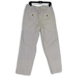 Womens White Flat Front Straight Leg Pockets Casual Cargo Pants Size 12 alternative image