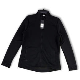 NWT Womens Black Textured Long Sleeve Mock Neck Golf Full-Zip Jacket Size L
