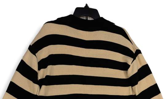 Womens Black Beige Striped Knitted Collared Pullover Sweater Size Small image number 4